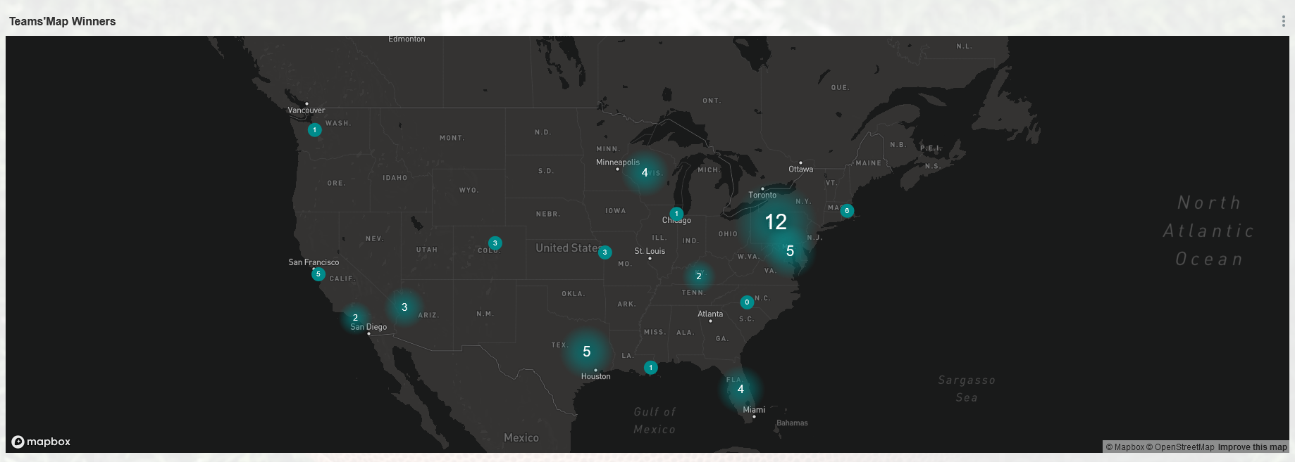 Team analytics 1: distribuzione geografica dei vincitori del superbowl